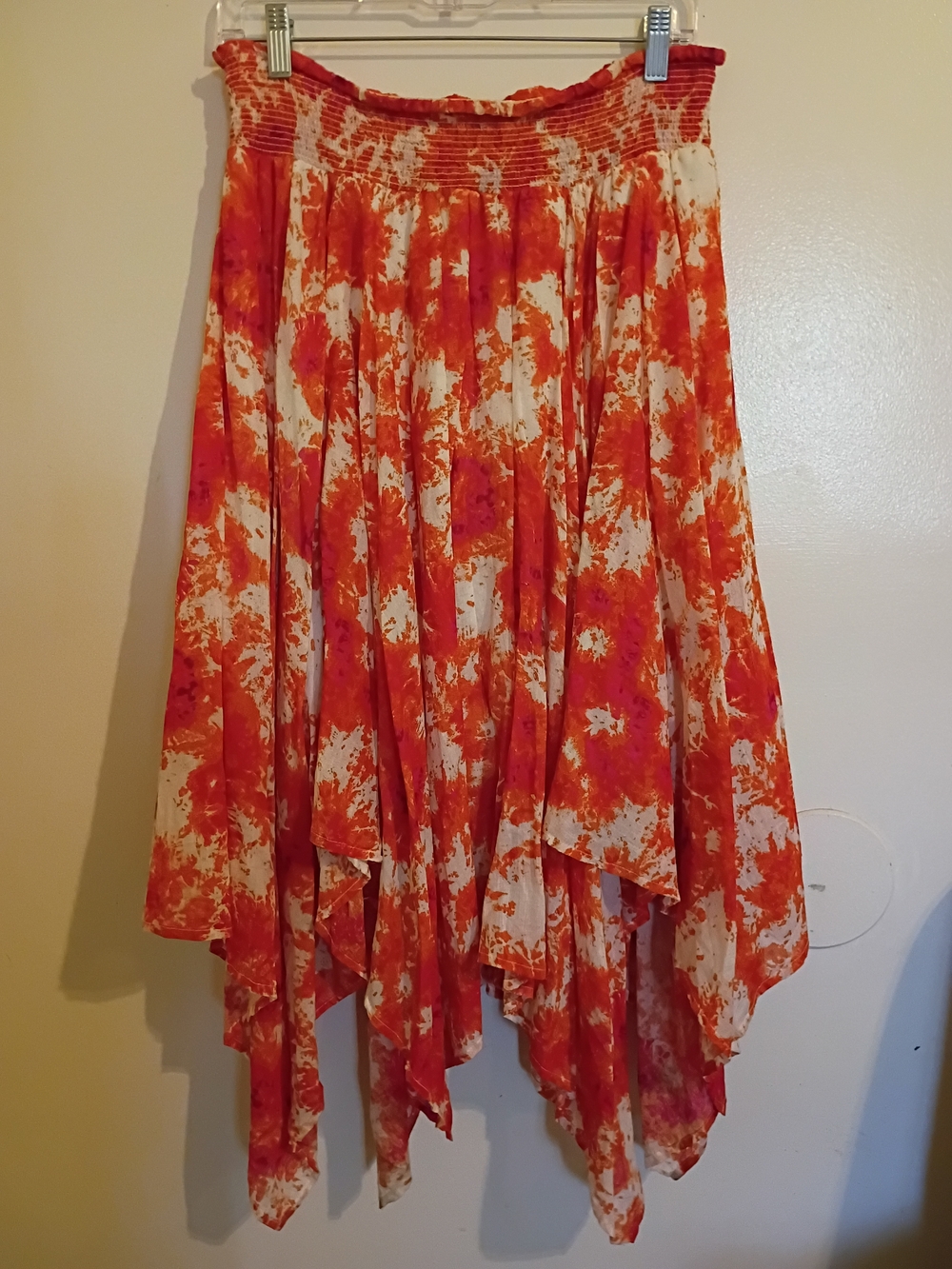 Riley+James Women's Orange Tie-Dye Handkerchief Hem Skirt Sz L